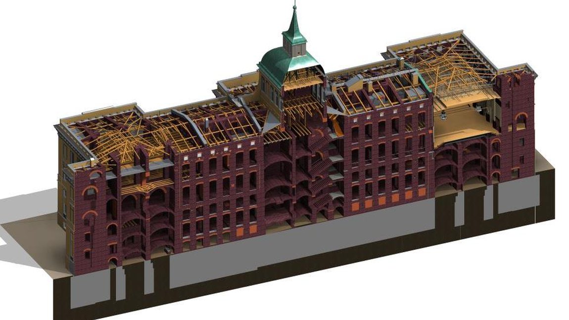 Конструктивная модель здания с детализацией несущих конструкций