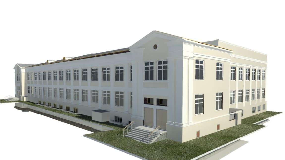 Трёхмерная модель здания после обработки облака точек и деталировки